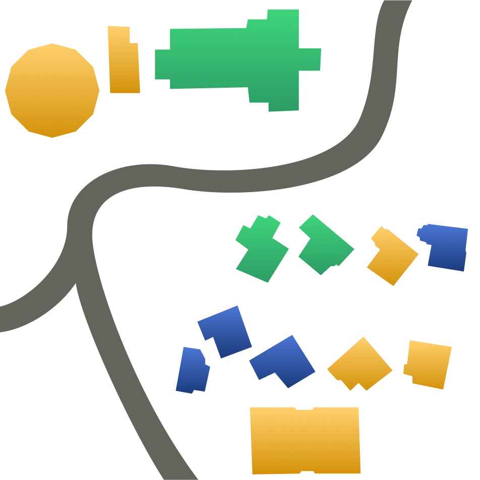 city map showcasing various buildings and landmarks, highlighting the urban layout and key features