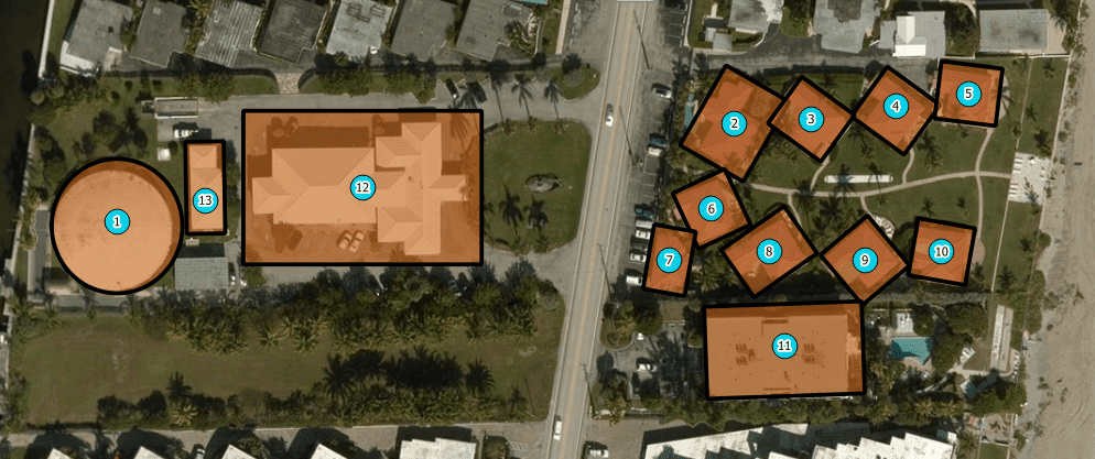 Building footprints defined as rectangles and ellipses